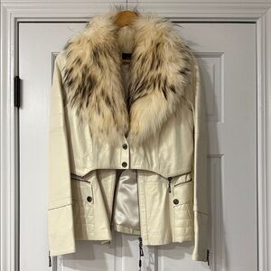 Prens Lambskin Leather Fur Moto Jacket Size L 2 Piece Set NWT